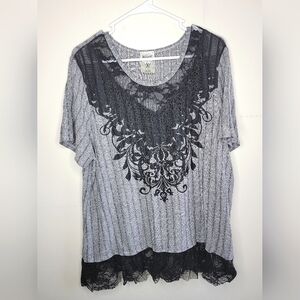 Women's Vocal USA Short Sleeve Lace Detail Shirt, Size 3X